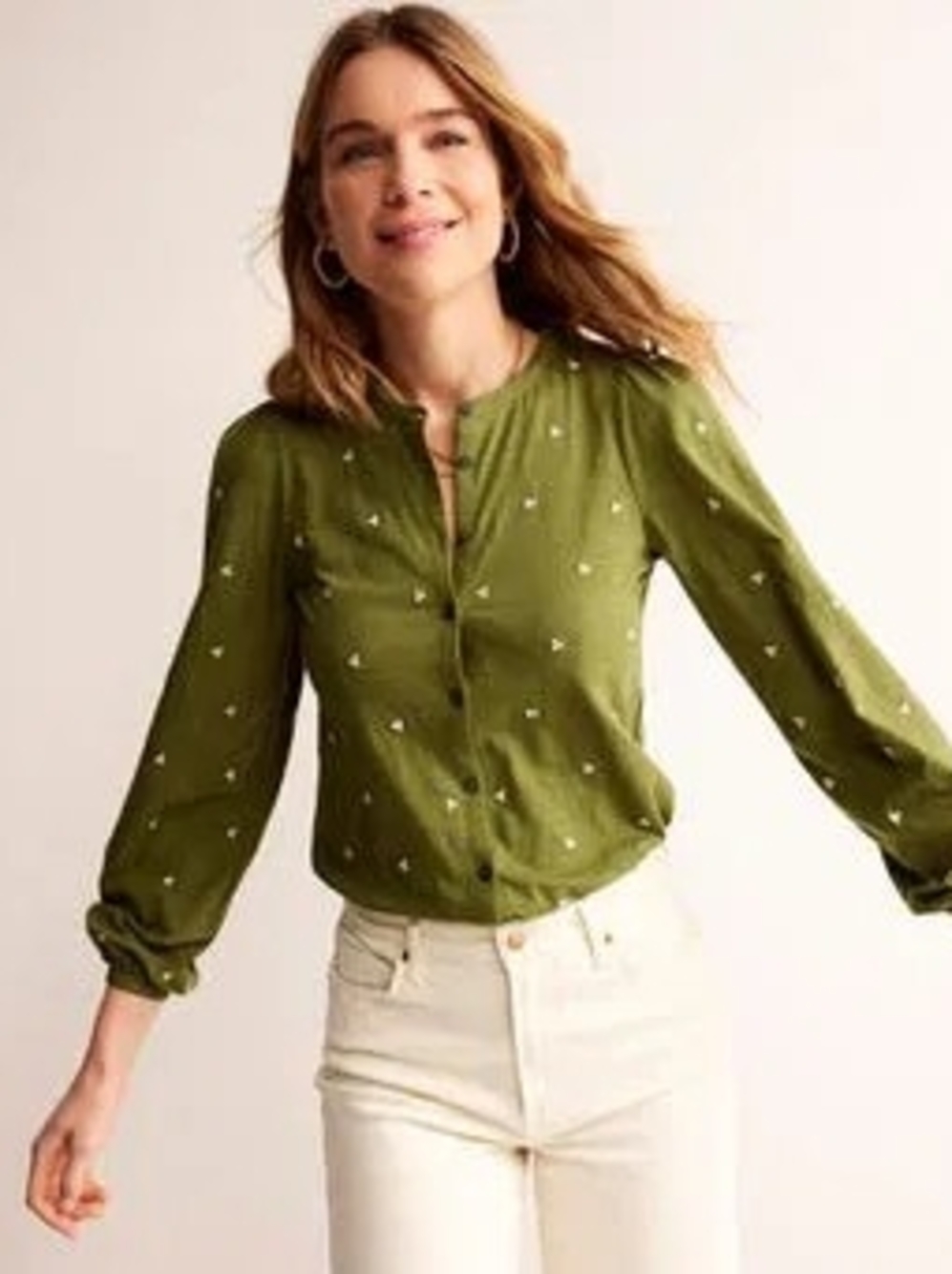 Boden Marina Olive Green Embroidered Shirt Size 6